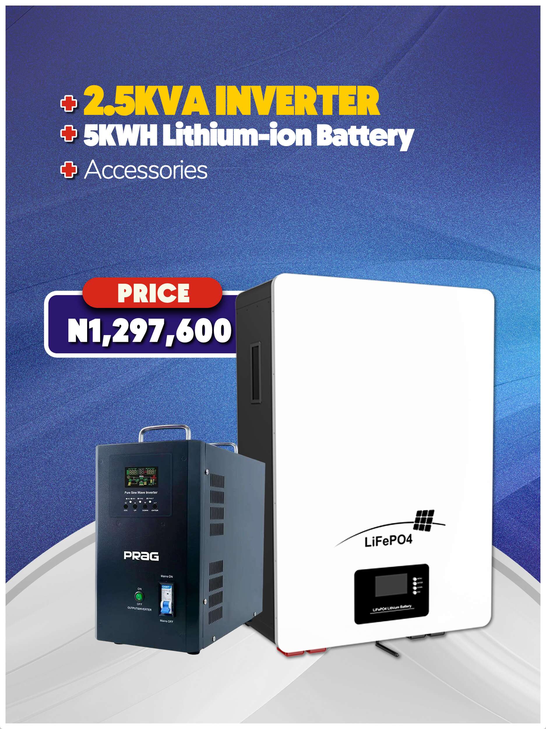2.5KVA Inverter + 5KWH Battery + Accessories